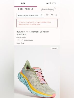 Hoka Clifton 8 Free people Movement Running Shoe